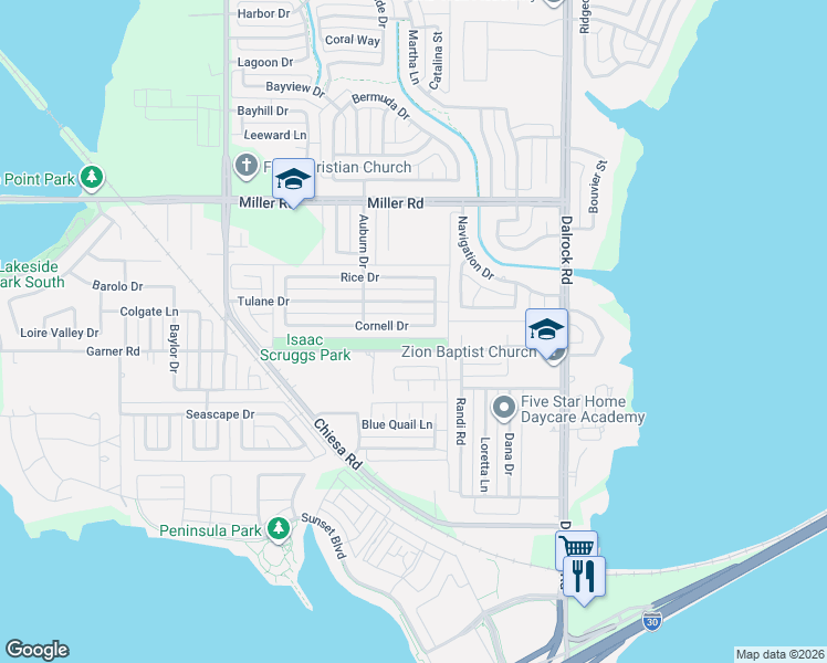 map of restaurants, bars, coffee shops, grocery stores, and more near 8020 Cornell Drive in Rowlett