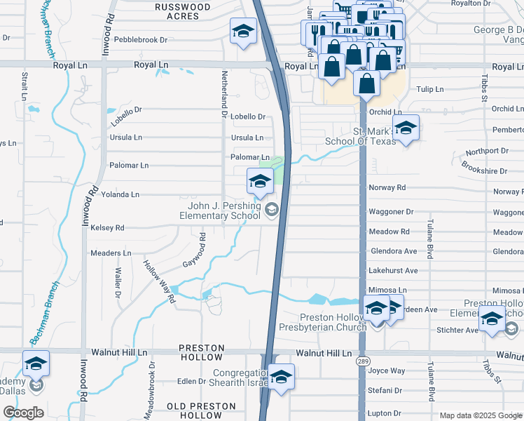 map of restaurants, bars, coffee shops, grocery stores, and more near 5715 Meaders Lane in Dallas