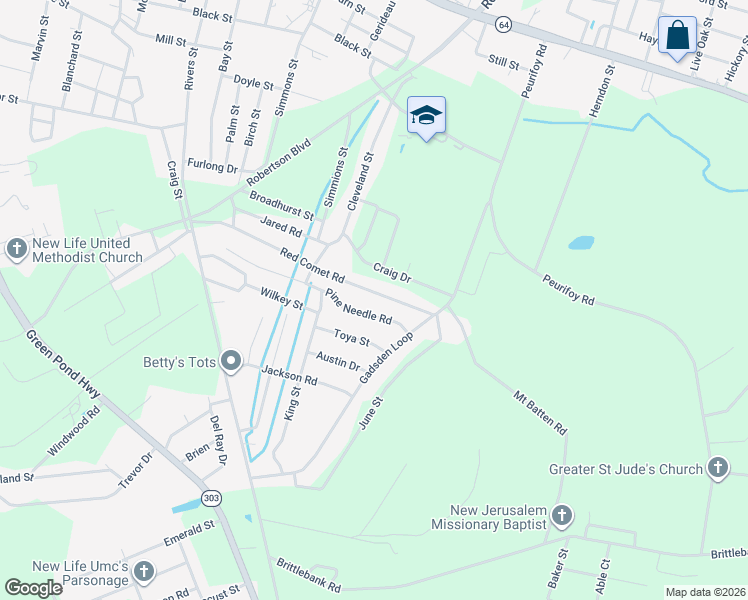 map of restaurants, bars, coffee shops, grocery stores, and more near 506 Red Comet Road in Walterboro