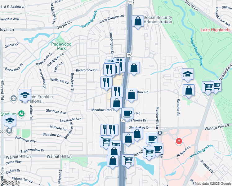 map of restaurants, bars, coffee shops, grocery stores, and more near 10333 North Central Expressway in Dallas