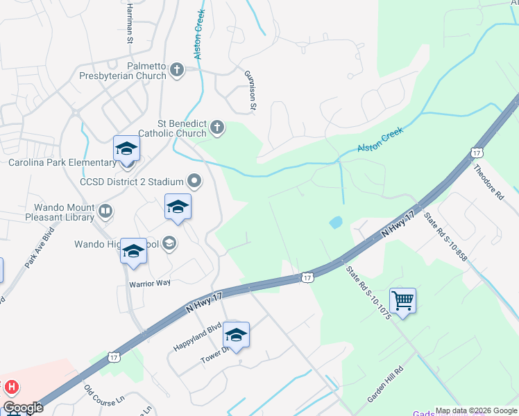map of restaurants, bars, coffee shops, grocery stores, and more near 1165 Thomas Goodwater Drive in Awendaw