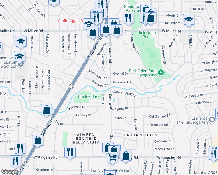map of restaurants, bars, coffee shops, grocery stores, and more near 1324 Briarwood Drive in Garland