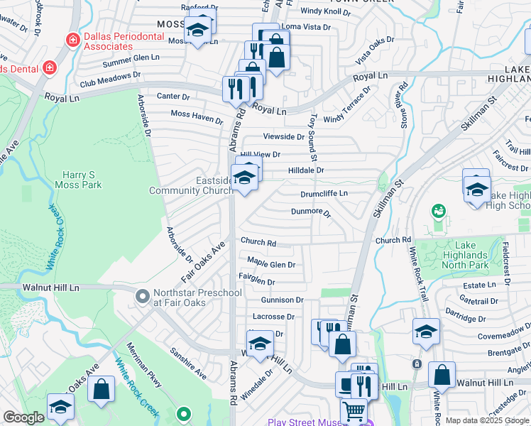 map of restaurants, bars, coffee shops, grocery stores, and more near 9006 Dunmore Drive in Dallas