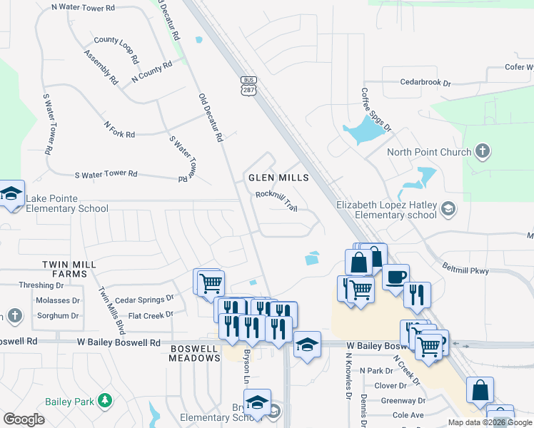 map of restaurants, bars, coffee shops, grocery stores, and more near 4553 Grainland Court in Fort Worth