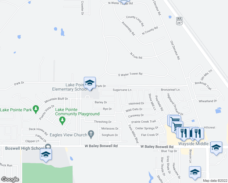 map of restaurants, bars, coffee shops, grocery stores, and more near 5201 Sugarcane Lane in Fort Worth