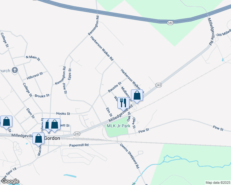 map of restaurants, bars, coffee shops, grocery stores, and more near 120 Walnut Street in Gordon