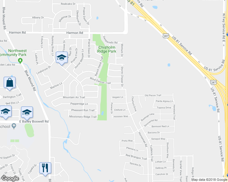 map of restaurants, bars, coffee shops, grocery stores, and more near 1736 White Feather Lane in Fort Worth