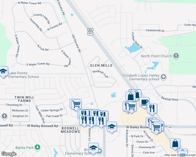 map of restaurants, bars, coffee shops, grocery stores, and more near 4553 Grainland Court in Fort Worth