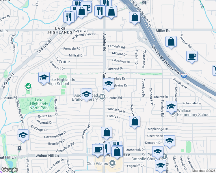 map of restaurants, bars, coffee shops, grocery stores, and more near in Dallas