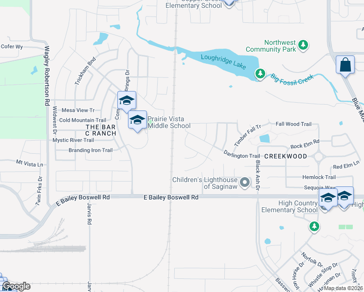 map of restaurants, bars, coffee shops, grocery stores, and more near 124 Black Alder Drive in Fort Worth
