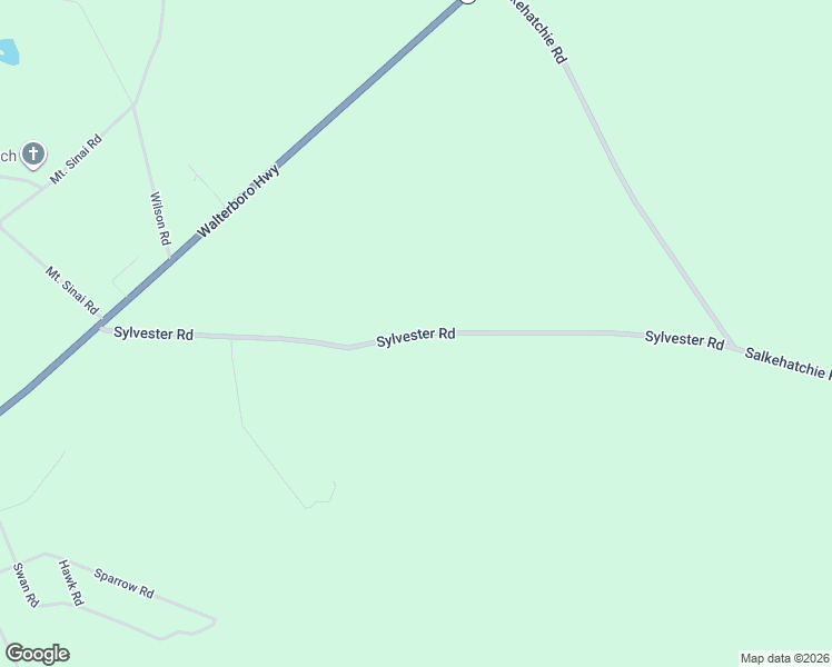 map of restaurants, bars, coffee shops, grocery stores, and more near Sylvester Road in Varnville