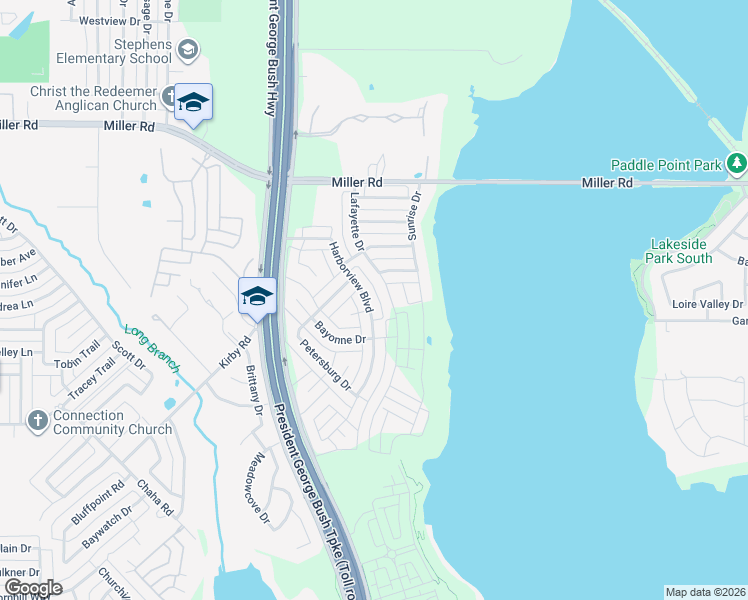 map of restaurants, bars, coffee shops, grocery stores, and more near 2810 Harborview Boulevard in Rowlett