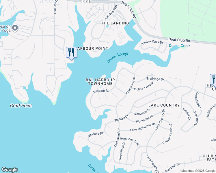 map of restaurants, bars, coffee shops, grocery stores, and more near 7904 Club Court in Fort Worth
