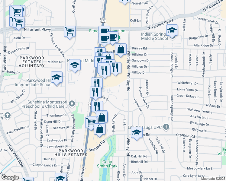 map of restaurants, bars, coffee shops, grocery stores, and more near 7804 Virgil Anthony Boulevard in Watauga