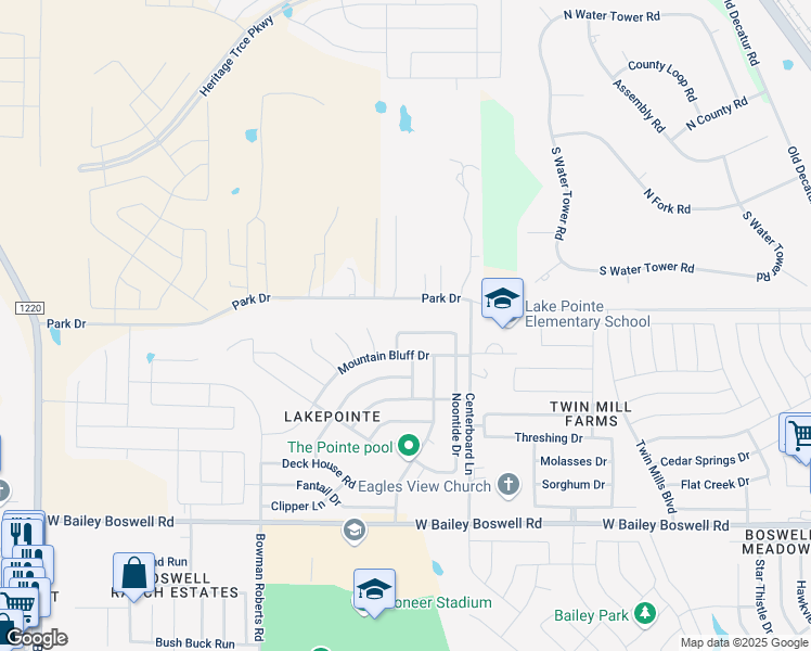 map of restaurants, bars, coffee shops, grocery stores, and more near 5720 Talons Crest Circle in Fort Worth