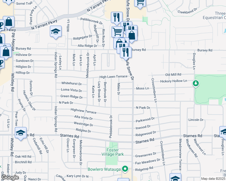 map of restaurants, bars, coffee shops, grocery stores, and more near 8004 Pebblebrook Drive in Watauga