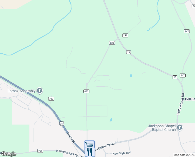 map of restaurants, bars, coffee shops, grocery stores, and more near 83 ballington way in Clanton