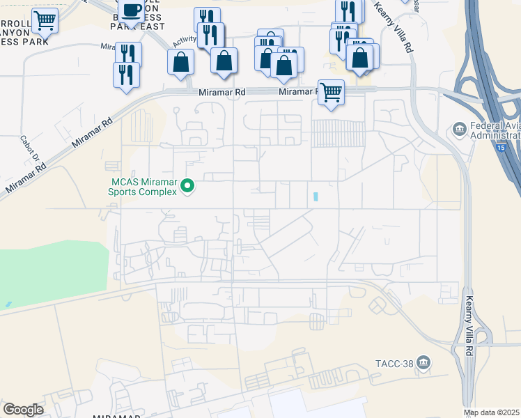 map of restaurants, bars, coffee shops, grocery stores, and more near Bauer Road in San Diego