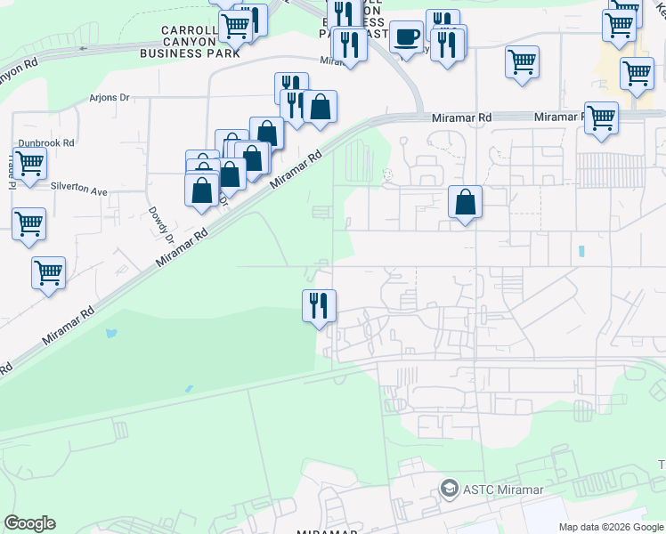 map of restaurants, bars, coffee shops, grocery stores, and more near Anderson Avenue in San Diego