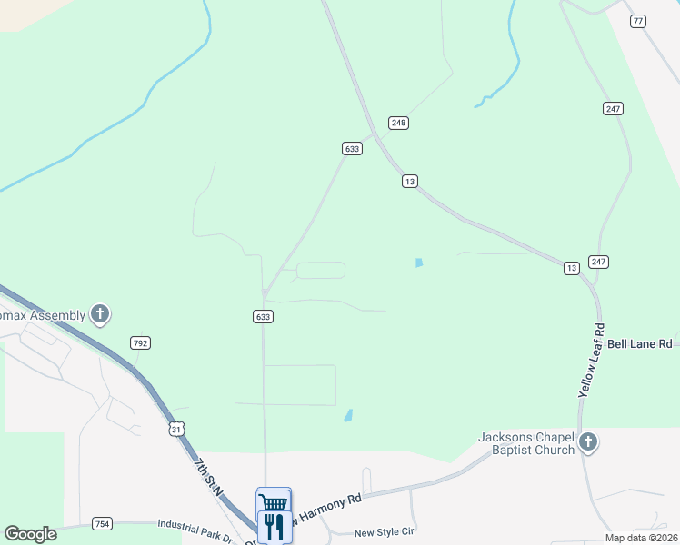 map of restaurants, bars, coffee shops, grocery stores, and more near 100 Ballington way in Clanton