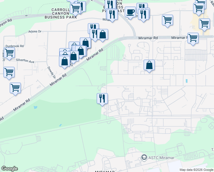 map of restaurants, bars, coffee shops, grocery stores, and more near Anderson Ave in San Diego