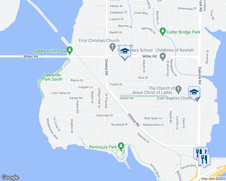 map of restaurants, bars, coffee shops, grocery stores, and more near 2717 Clemson Circle in Rowlett