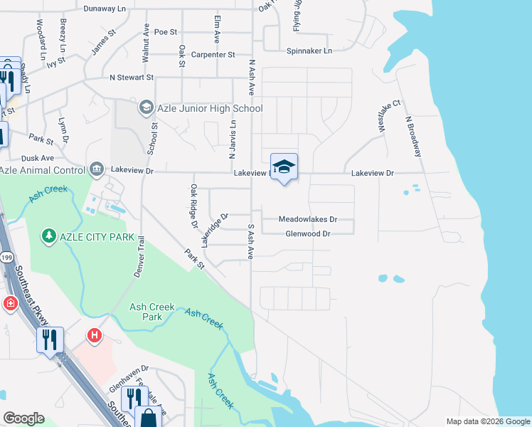 map of restaurants, bars, coffee shops, grocery stores, and more near 1205 Meadowlakes Drive in Azle