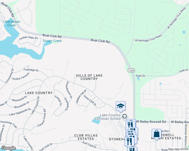 map of restaurants, bars, coffee shops, grocery stores, and more near 7308 Lake Rock Drive in Fort Worth