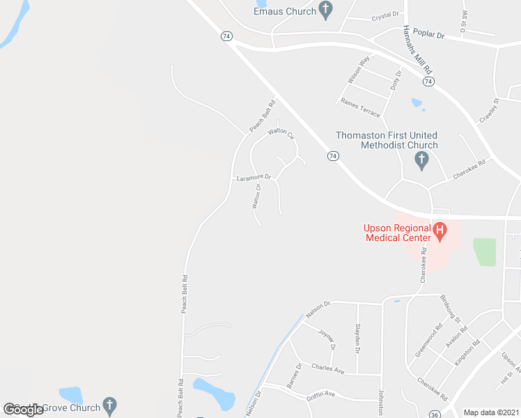 map of restaurants, bars, coffee shops, grocery stores, and more near 1020 Walton Circle in Thomaston