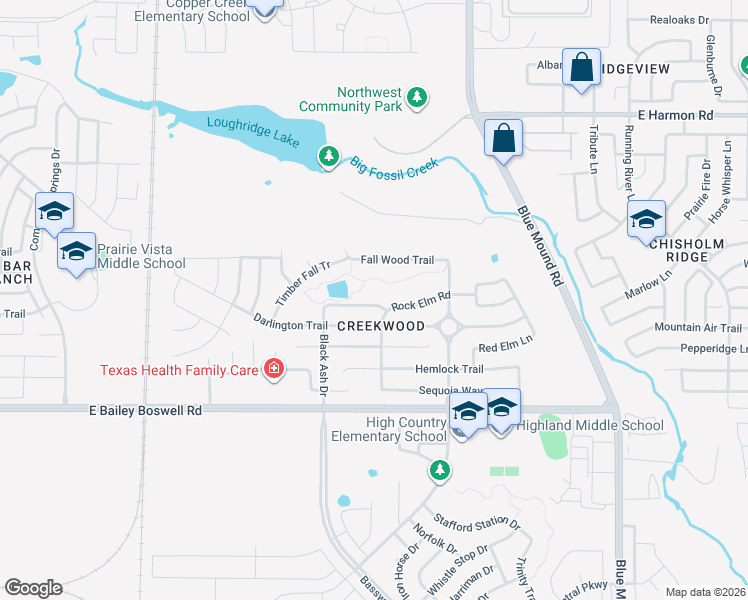 map of restaurants, bars, coffee shops, grocery stores, and more near 8177 Black Ash Drive in Fort Worth