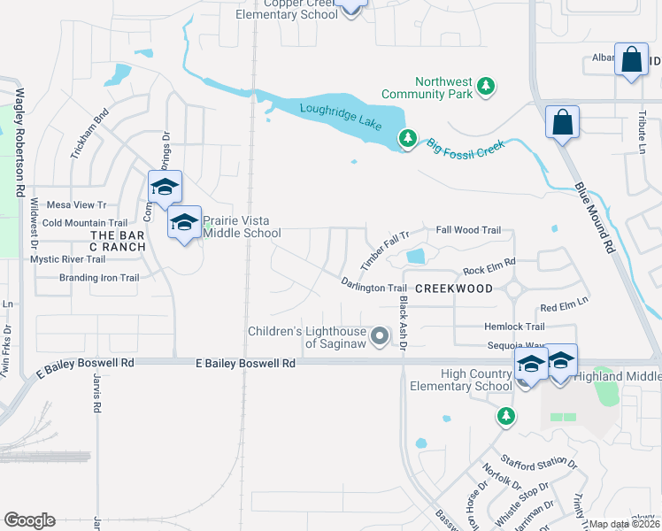 map of restaurants, bars, coffee shops, grocery stores, and more near 300 Darlington Trail in Fort Worth