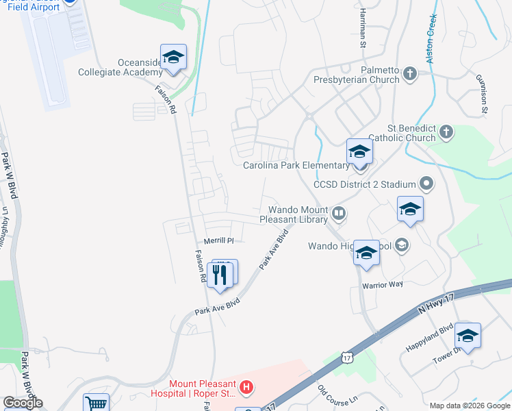 map of restaurants, bars, coffee shops, grocery stores, and more near 1385 Classic Court in Mount Pleasant