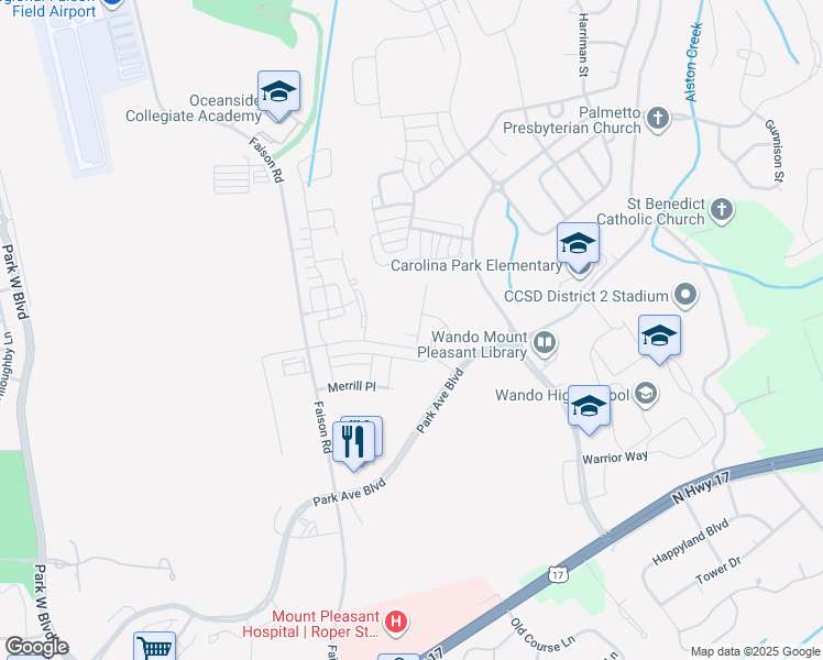 map of restaurants, bars, coffee shops, grocery stores, and more near 1385 Classic Court in Mount Pleasant