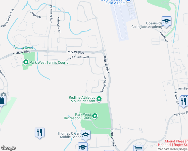 map of restaurants, bars, coffee shops, grocery stores, and more near 1489 Clarendon Way in Mount Pleasant