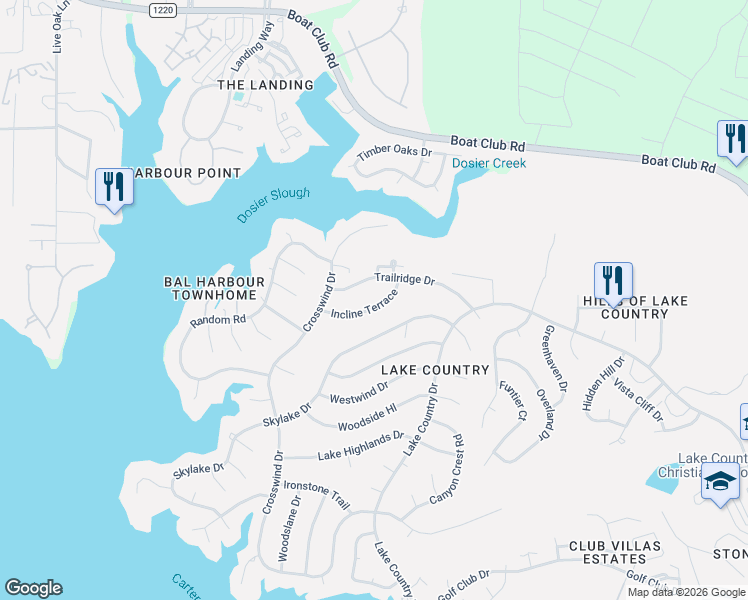 map of restaurants, bars, coffee shops, grocery stores, and more near 7717 Incline Terrace in Fort Worth