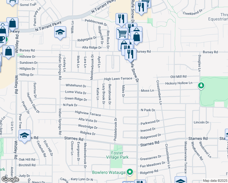 map of restaurants, bars, coffee shops, grocery stores, and more near 8004 Pebblebrook Drive in Watauga