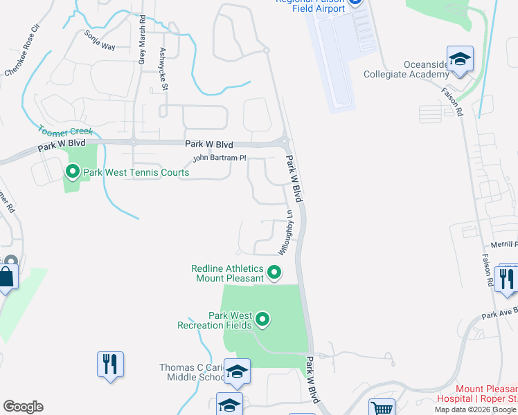 map of restaurants, bars, coffee shops, grocery stores, and more near 1489 Clarendon Way in Mount Pleasant