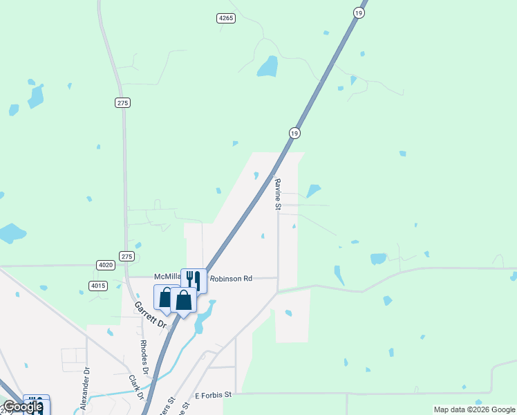 map of restaurants, bars, coffee shops, grocery stores, and more near State Highway 19 in Emory