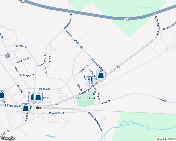 map of restaurants, bars, coffee shops, grocery stores, and more near 120 Walnut Street in Gordon