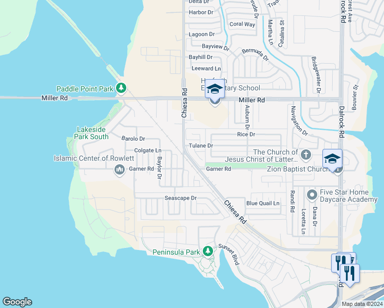 map of restaurants, bars, coffee shops, grocery stores, and more near 2721 Clemson Circle in Rowlett
