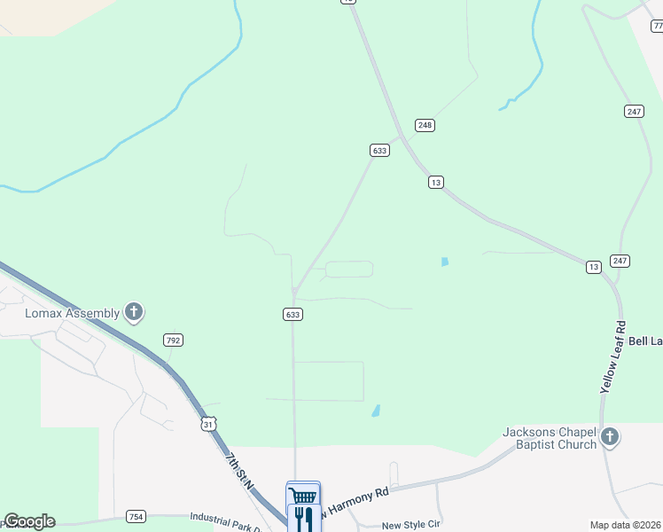 map of restaurants, bars, coffee shops, grocery stores, and more near 83 ballington way in Clanton