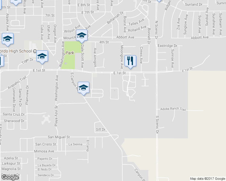 map of restaurants, bars, coffee shops, grocery stores, and more near 2000 East 1st Street in Alamogordo