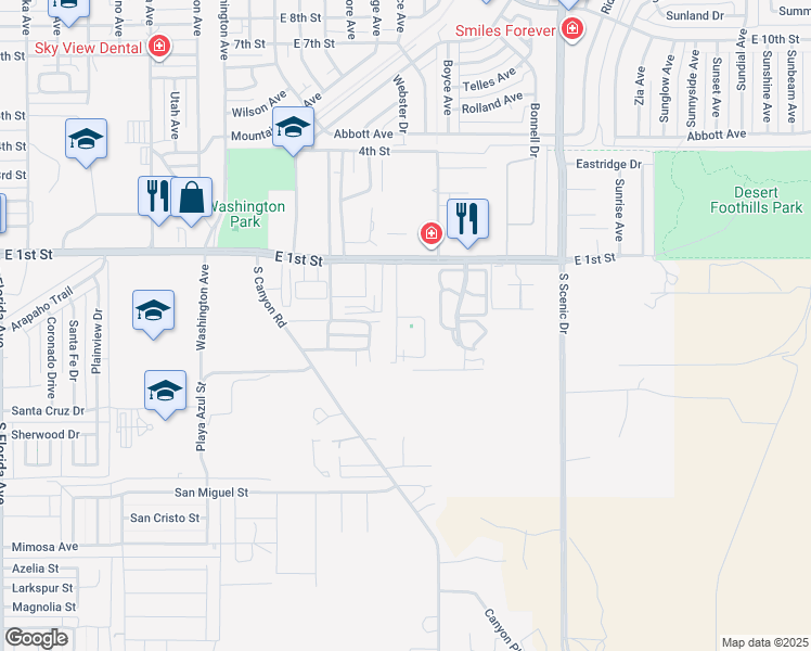 map of restaurants, bars, coffee shops, grocery stores, and more near 2000 East 1st Street in Alamogordo