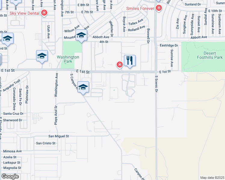 map of restaurants, bars, coffee shops, grocery stores, and more near 2000 East 1st Street in Alamogordo