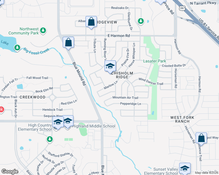 map of restaurants, bars, coffee shops, grocery stores, and more near 1108 Marlow Lane in Fort Worth