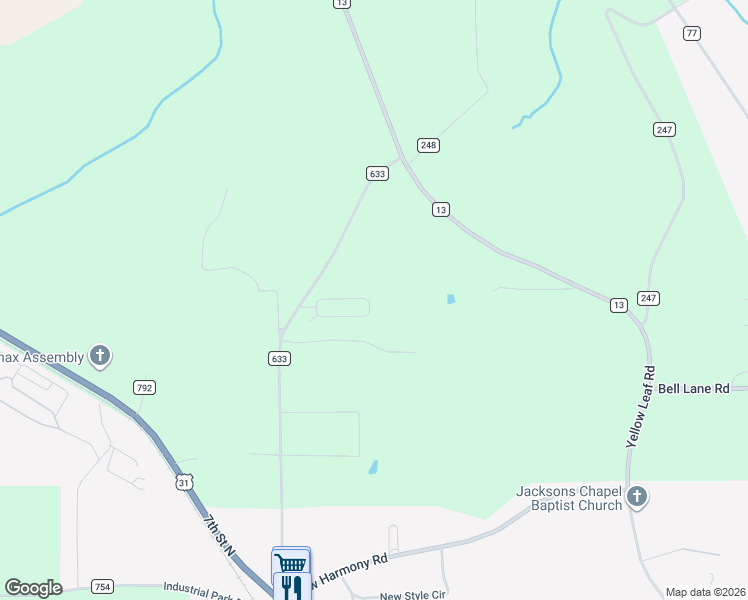 map of restaurants, bars, coffee shops, grocery stores, and more near 100 Ballington way in Clanton