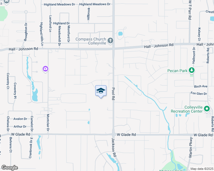map of restaurants, bars, coffee shops, grocery stores, and more near 5401 Juniper Court in Colleyville