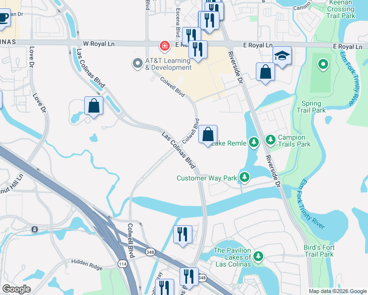 map of restaurants, bars, coffee shops, grocery stores, and more near in Irving