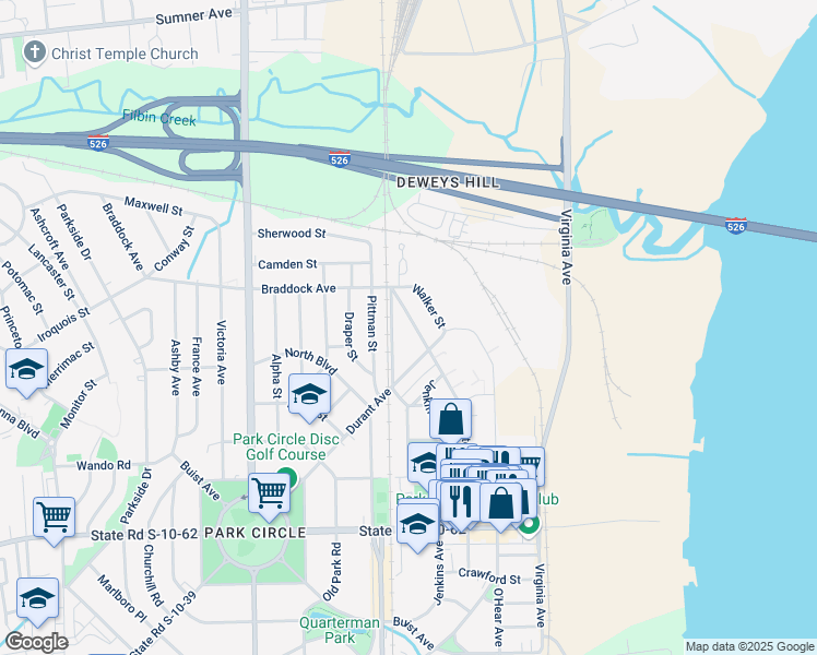 map of restaurants, bars, coffee shops, grocery stores, and more near 5067 Chateau Avenue in North Charleston