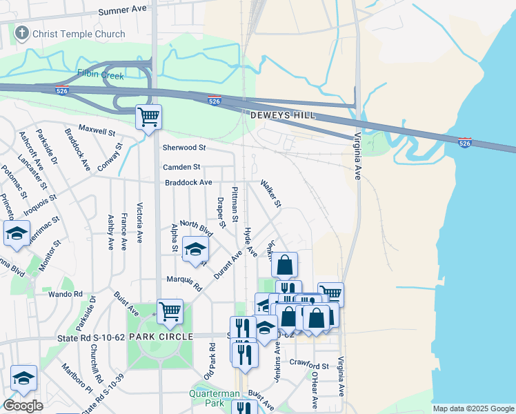 map of restaurants, bars, coffee shops, grocery stores, and more near 5067 Chateau Avenue in North Charleston